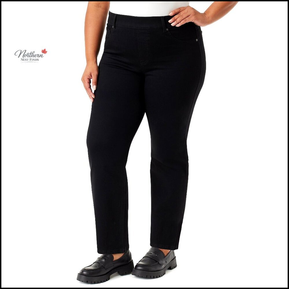 Pull-On High Rise Straight Leg Jeans with Elastic Waist